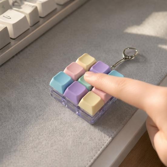 2/3/4/9-Keys Keyboard Fidget Toy, Stress Relief Push Button Finger Clicker Toy, LED Light-up Mechanical Keyboard Fidget Keychain