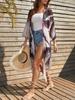 2024 Black Kaftan Boho Printed Chiffon Bikini Cover-ups Summer Beach Wear Kimono Dress Women Summer Swimsuit Cover Up