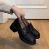 Spot Second Hair! British Style Small Leather Shoes Women's Double-breasted Buckle Belt Versatile One-pedal Thick Heel Single Shoes Platform Loafers