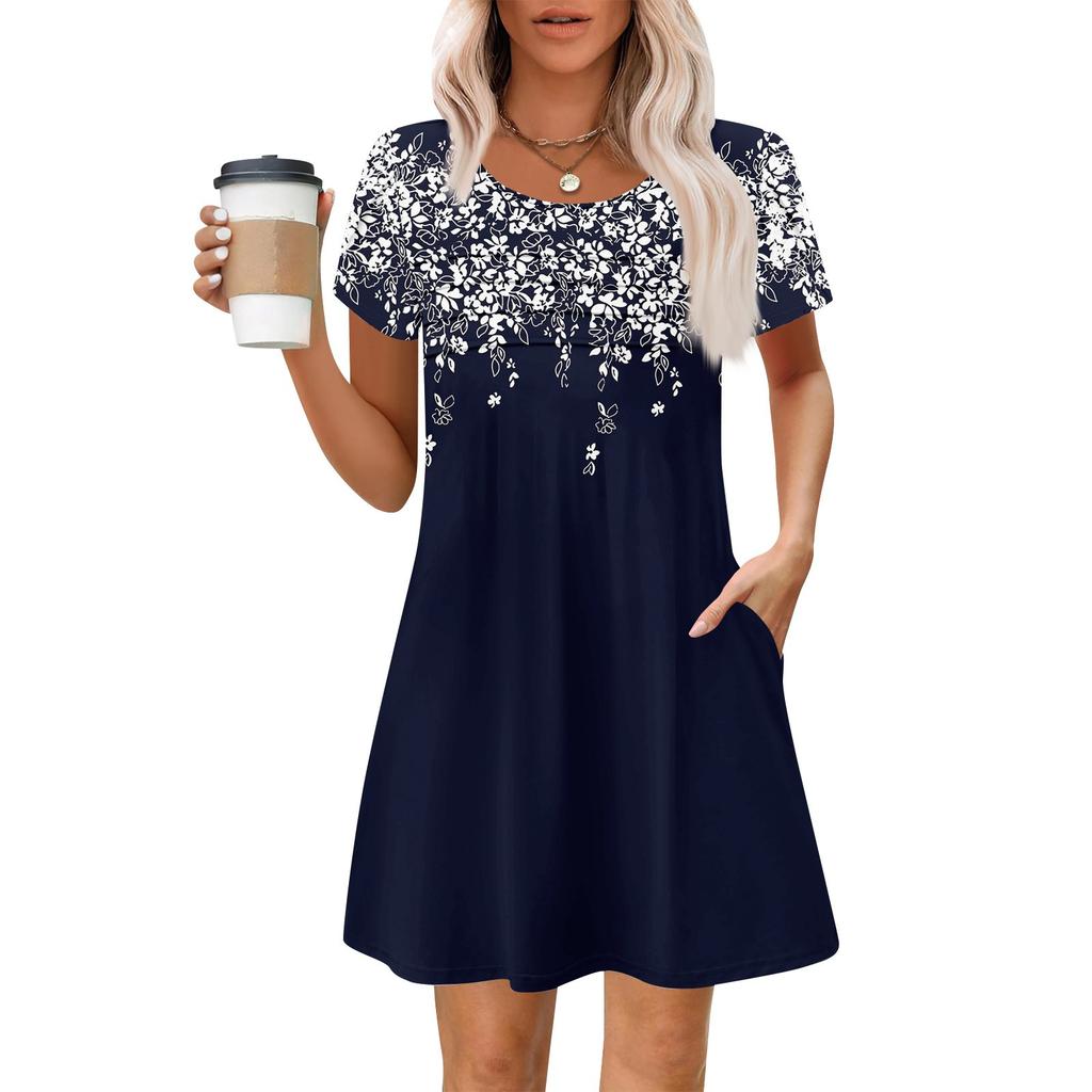 Women's Summer Casual Petal Slim Stripe Pleated Solid Color Dresses