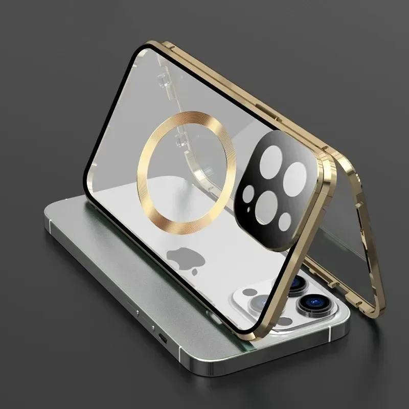 Для чехла Magsafe Для iPhone 17 16e 15 14 13 12 Pro Max Металлический Магнитный Беспроводная Зарядка Защита Линзы Двусторонняя Застежка Крышка