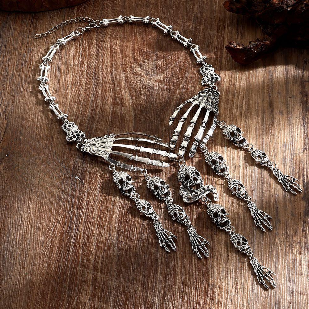 Exaggerated Jewelry Fashion Big-Name Skull, Claws, Skull, Fringed Necklace, Jewelry