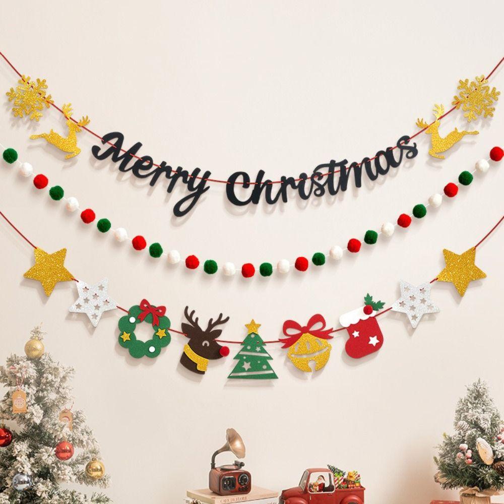 Felt Christmas Banner Elk Design Santa Design Felt Christmas Banner Red Green Hanging Ornament Hanging Bunting Outdoor Decor