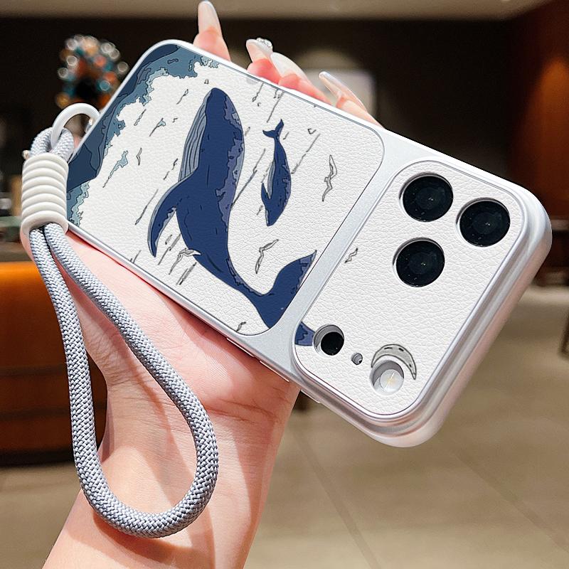 Синий Китовый Акула Ракушка Кожаный Шнурок Чехол Для iPhone 18 Pro Max 17 16 15 14 13 Pro Max Роскошный Гибридный ТПУ+ПУ Противоскользящий Мягкий Чехол Для Телефона