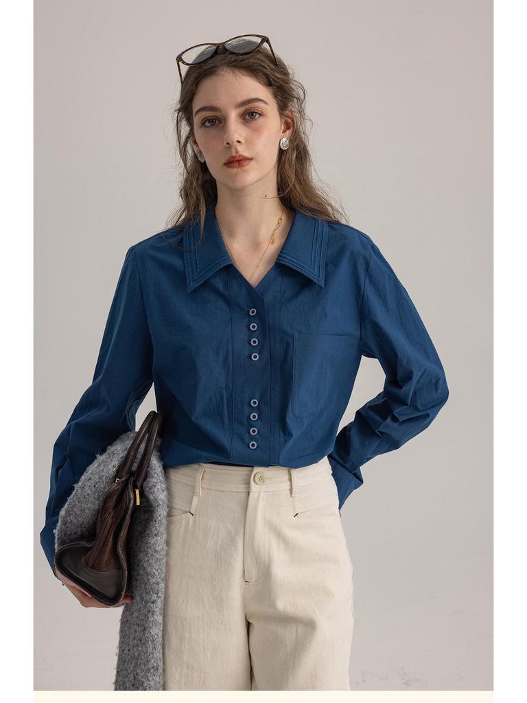 Dailyart Женская приталенная рубашка для офиса с вышивкой "Синяя волна Морская соль"