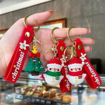 Милый мультяшный рождественский брелок из ПВХ Санта-Клауса, снеговика, пряничного человечка, дерева, металлического брелока для автомобиля, сумки, подвески, детского рождественского подарка