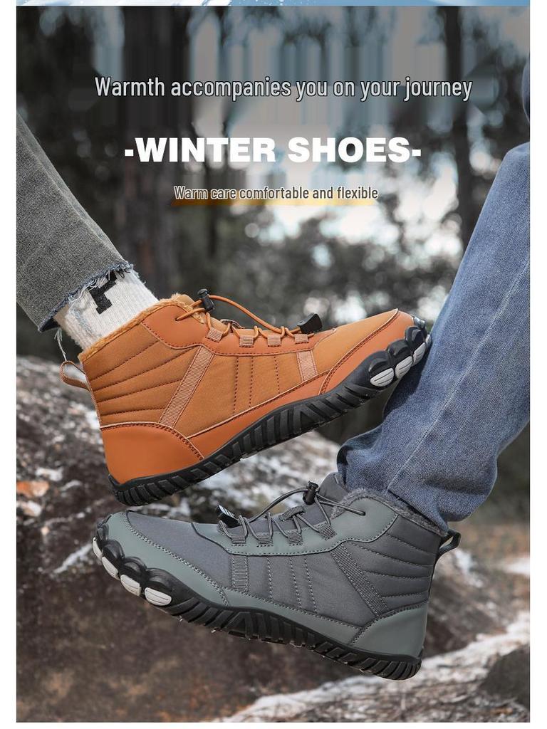 Unisex Waterproof Wide-Toe Winter Snow Boots - High-Top, Cold-Proof, Barefoot-Style for Outdoor Sport.