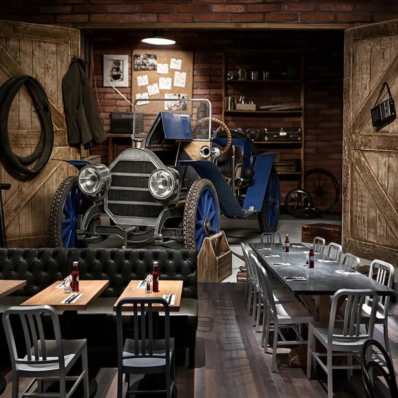 3d Car Photo Wallpaper Retro Nostalgic Style Mural Restaurant Cafe Milk Tea Shop Background Wall Mural Decor