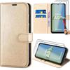 Case + 2 Tempered Glasses for Samsung Galaxy A05s, Shockproof Protection In Golden PU Leather (not for A05)