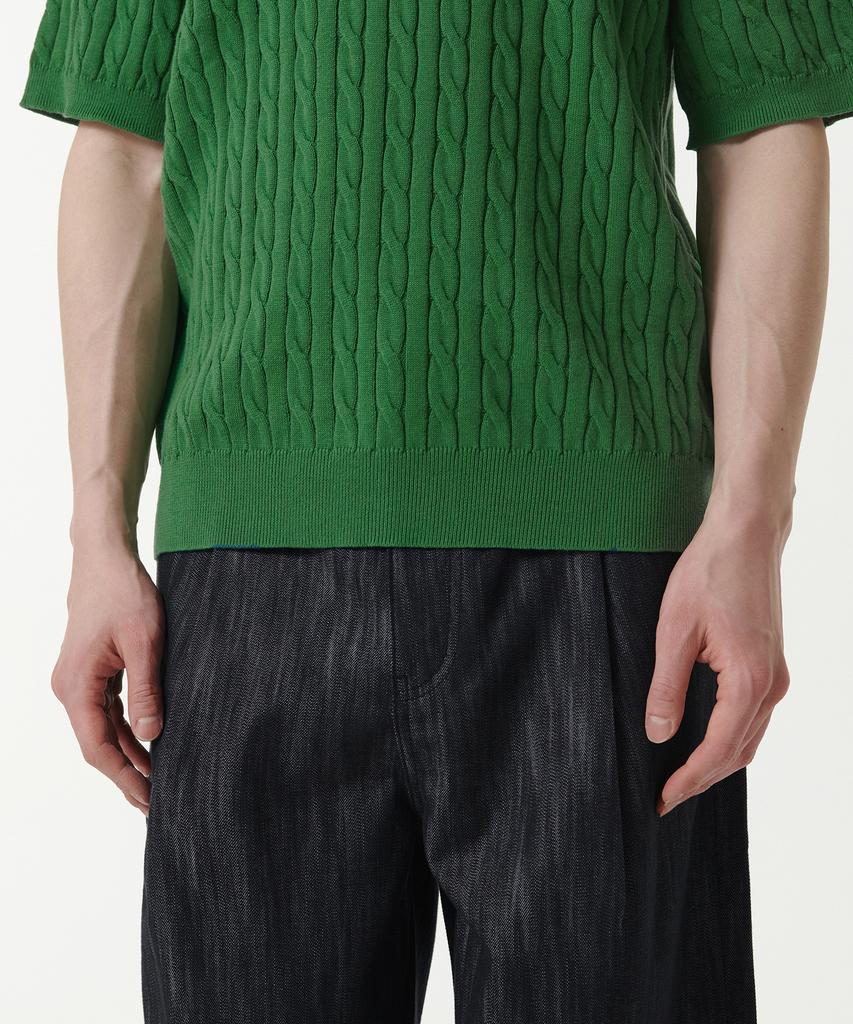MUSINSA STANDARD Cable Knitted Polo Shirt [Irish Green]