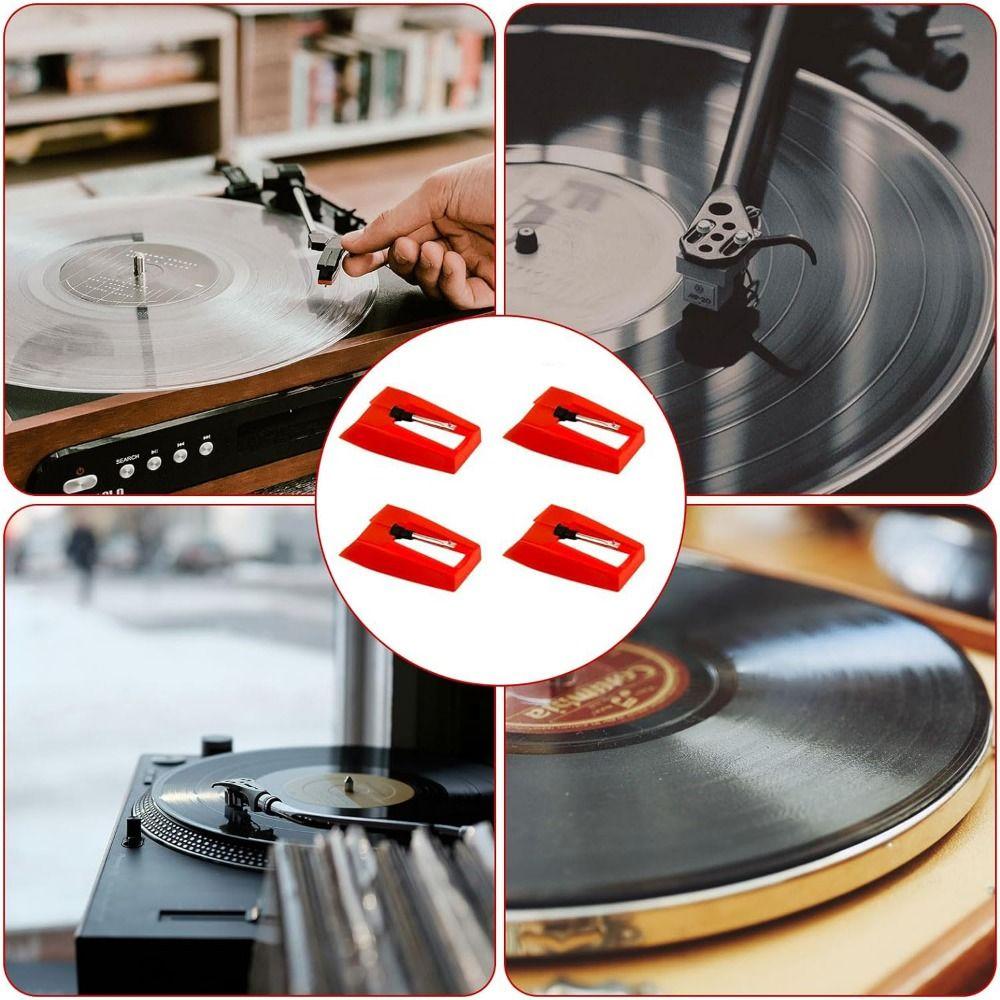 4Pcs Durable Replacement Stylus Needles Red Turntable Needle Record Player Accessories