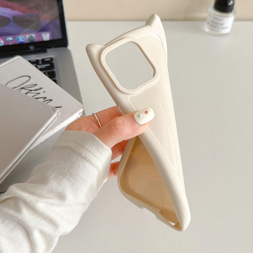 Cute Cartoon 3D Cat Ear Phone Case For iPhone 15 14 13 12 11 Pro Max 15 14 Plus Lovely Animal Design Matte Soft Silicone Protection Cover