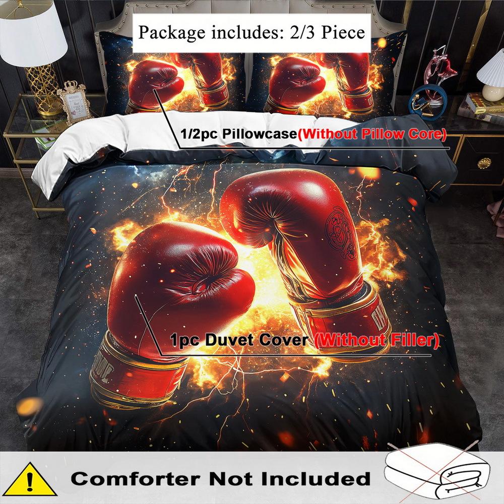 Open Boxing Theme Duvet Cover Set - 2/3pcs, Soft Comfortable Breathable, Boxing Glove Pattern Printed Bedding, Sports Fighting Print Quilt C
