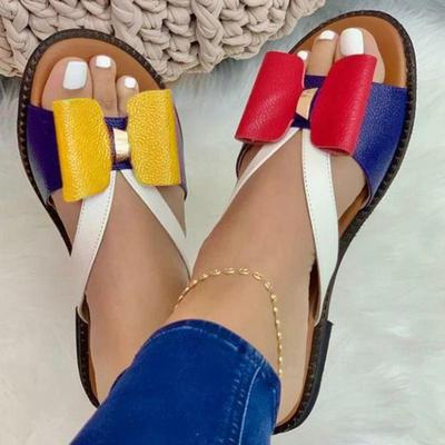 Женские шлепанцы, обувь на плоской подошве, женские тапочки с бантом, летние повседневные тапочки на плоской подошве, женские сандалии на плоской подошве без шнуровки