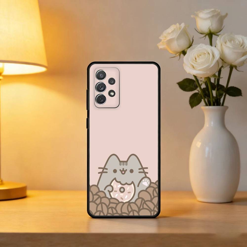 P-Pusheens C-Cat Phone Case For Samsung Galaxy A73,A72,A71,A70,A53,A52,A51,Soft Silicone Black Cover