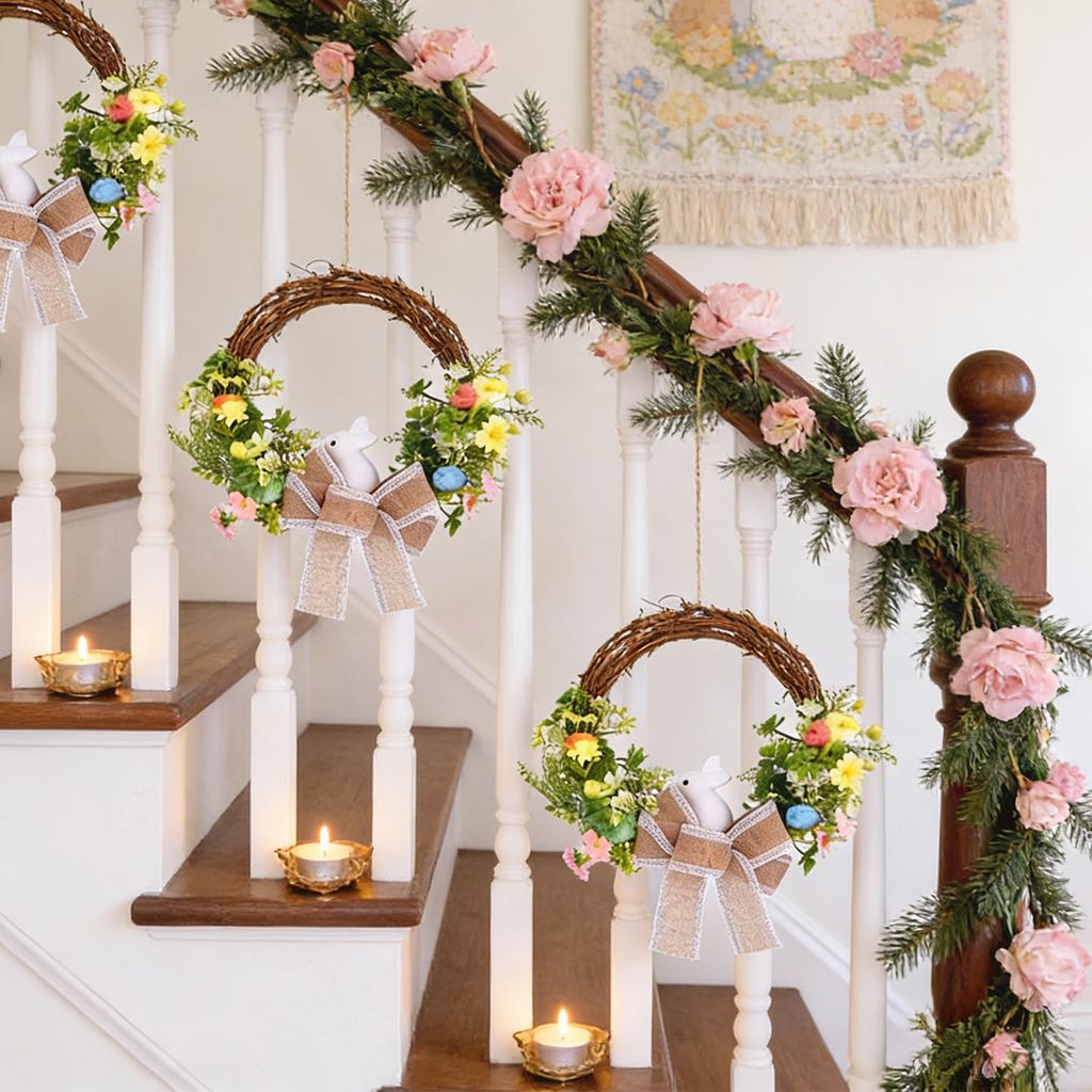 Пасхальный венок Пенопластовое яйцо Настенный венок Льняная лента Настенное украшение