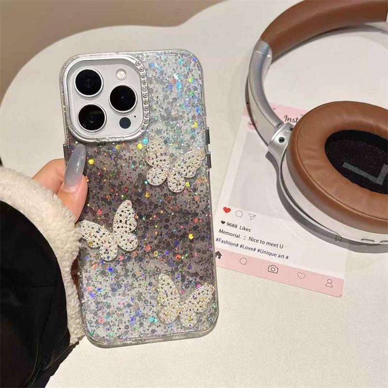 Чехол для iPhone 16 Pro Max Diamond Glitter Butterfly для iPhone 16 15 14 13 12 11 Pro Max Plus Diamond Lens Protection Противоударный чехол