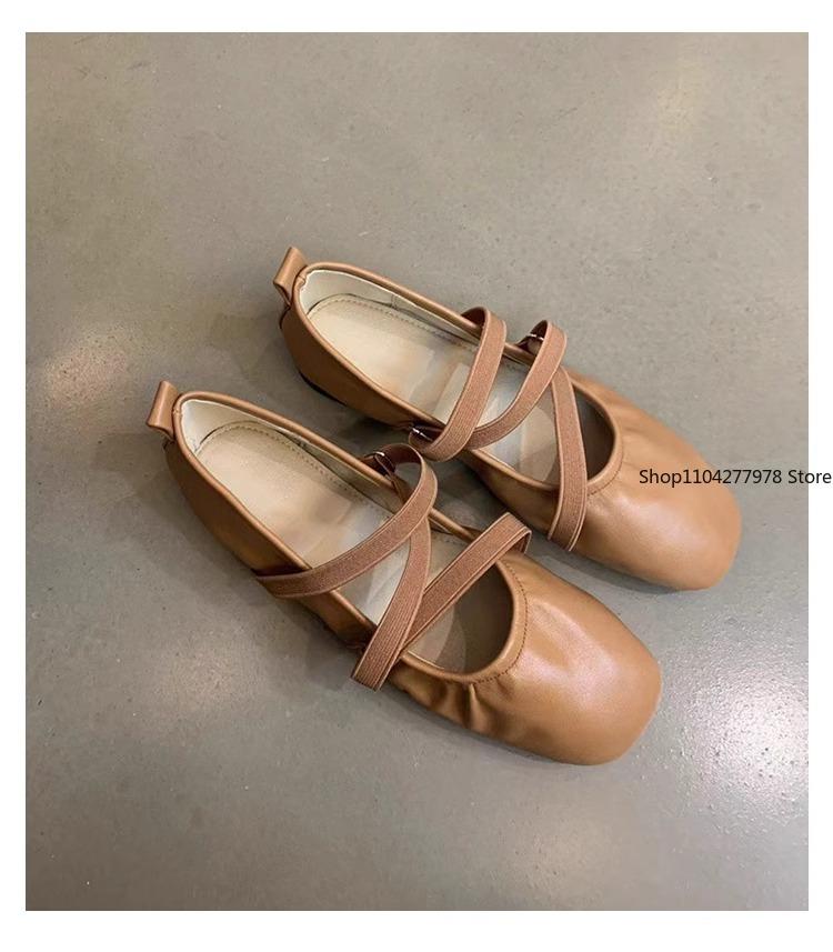 Fashion Spring Ballet Flat Shoes Women Comfy Leather Shoes 2025 Women Luxury Women Square Toe Flat Mary Janes Ladies Shoes Double Buckle