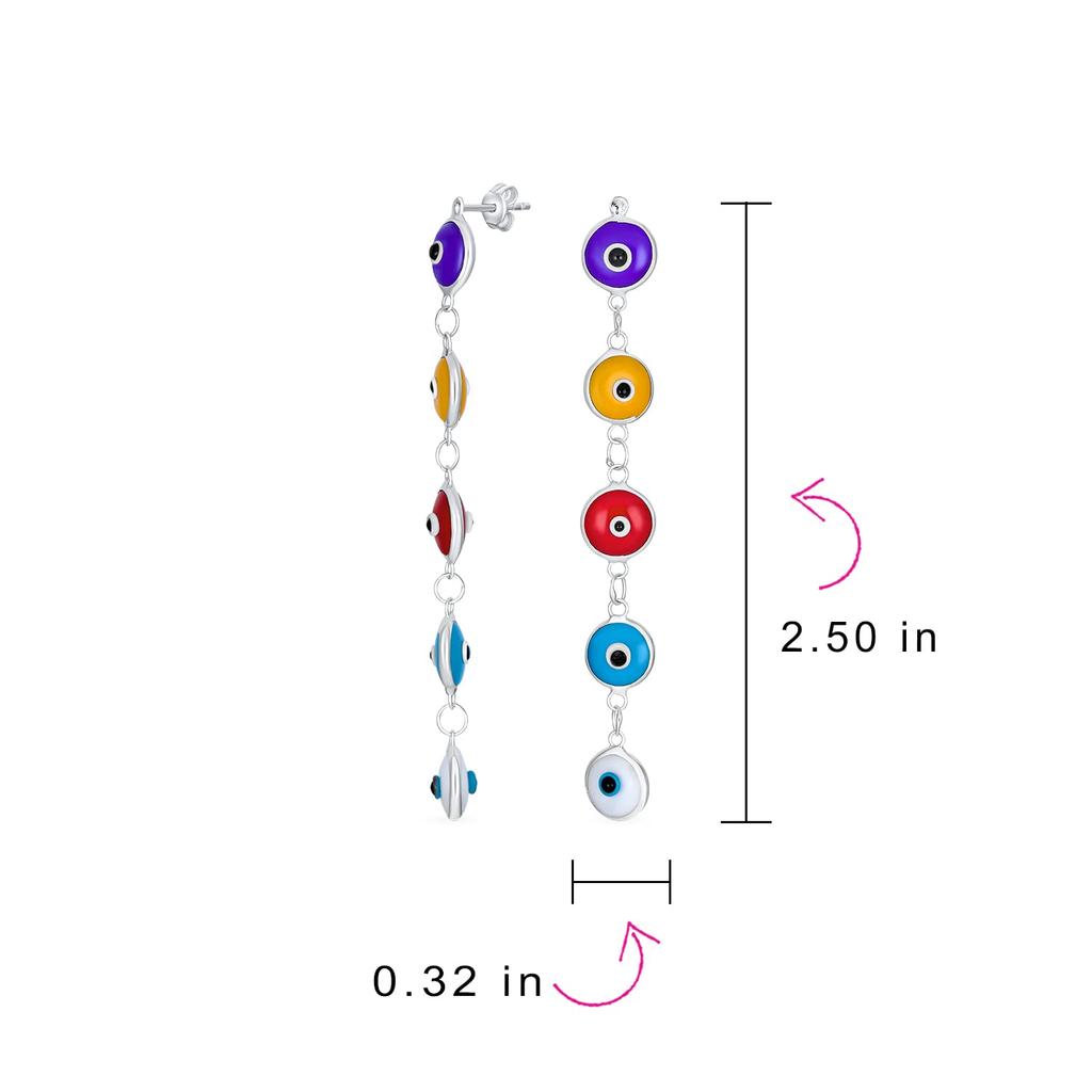 Длинные прямые серьги-подвески от сглаза, стеклянные, стерлингового серебра, сделанные в Турции для женщин и разноцветные серьги "Spiritual 2.5". .925 Подростков».