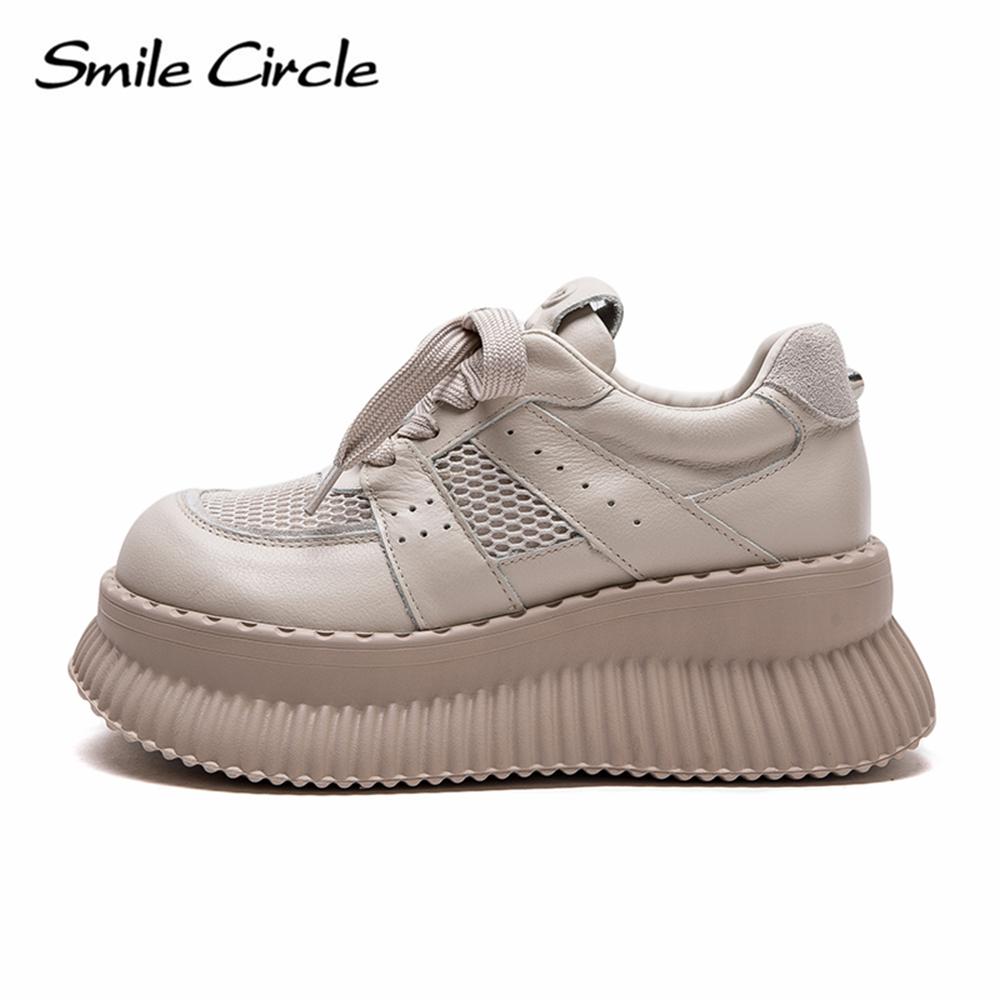 Женская повседневная обувь из натуральной кожи с круглым носком, увеличивающая рост, на толстой подошве, дышащая, удобная, плоская обувь