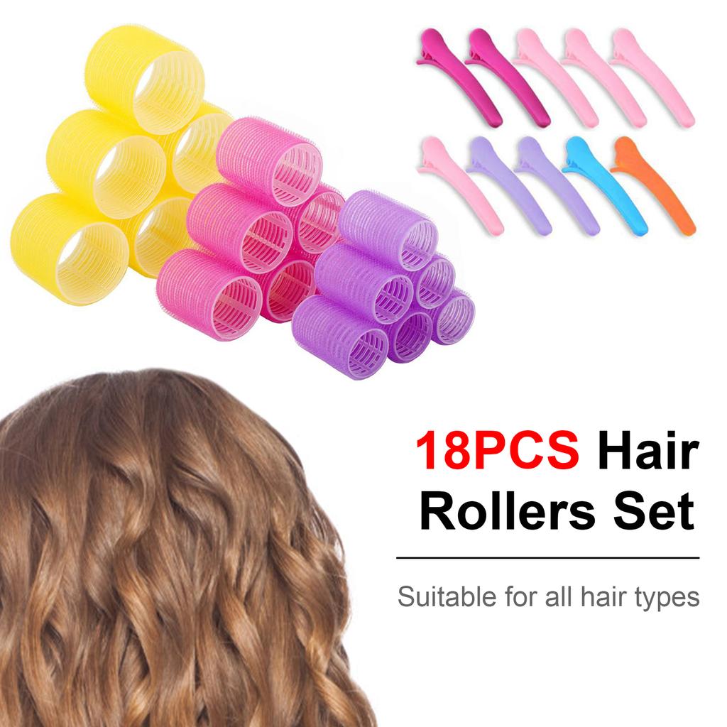 Heatless Hair Rollers Set Self-Adhesive Rollers Curlers Set Hair Clips DIY Curling Tool