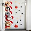 Easy Peel And Stick Murals Christmas Cat Door Sticker, Cute Santa Hat Kittens Wall Decal, Self Cartoon Kitty Window Graphics Adhesive Waterproof