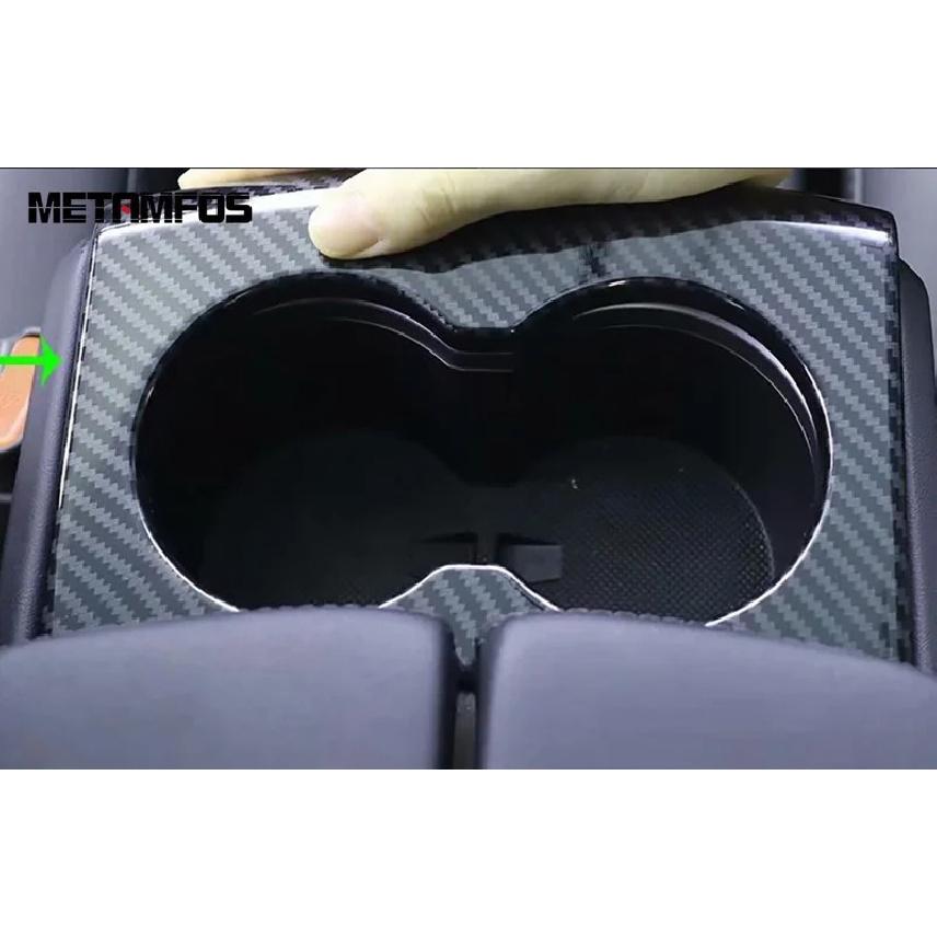 For Tesla Model X 2016-2018 Carbon Fiber Center Console Water Cup Holder Cover Trim Sticker Accessories Car Styling