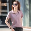 Летняя женская футболка с короткими рукавами и пуговицами с лацканами