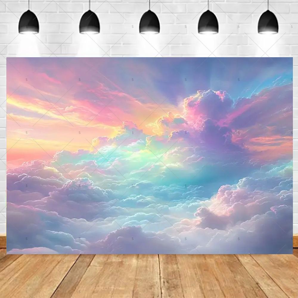 Dreamy Blue Sky And White Clouds Photography Backdrop Supplies Natural Scenery Wedding Party Decor Background Photo Shoot Props