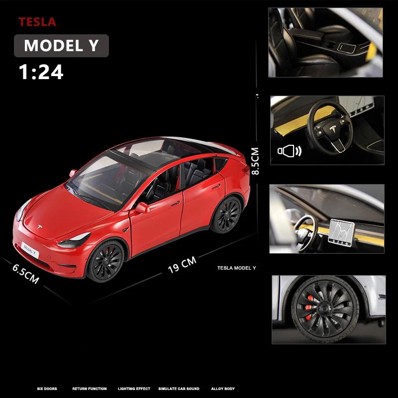 1/24 Tesla Model Y с зарядным устройством, литая игрушечная модель автомобиля со звуком и светом, детский коллекционный подарок