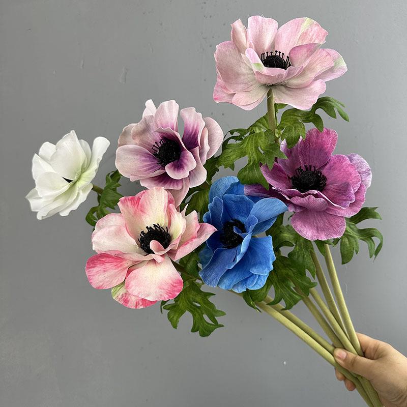 Искусственная ветка Real Touch Искусственные цветы Садовый декор Имитация цветка Розовая анемона Балконное украшение