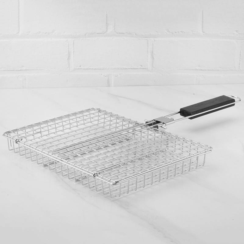 Складная переносная корзина для гриля из нержавеющей стали с ручкой для рыбы, овощей, креветок, принадлежностей для приготовления пищи