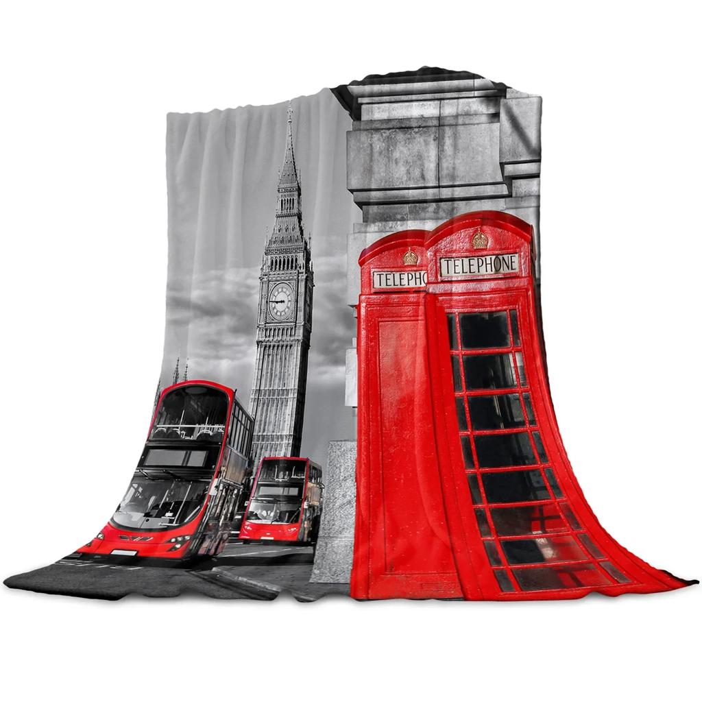 London Telephone Booth Coral Fleece Blanket Winter Sheet Bedspread Sofa Bed Throw Light Thin Soft Warm Flannel Throw Blankets