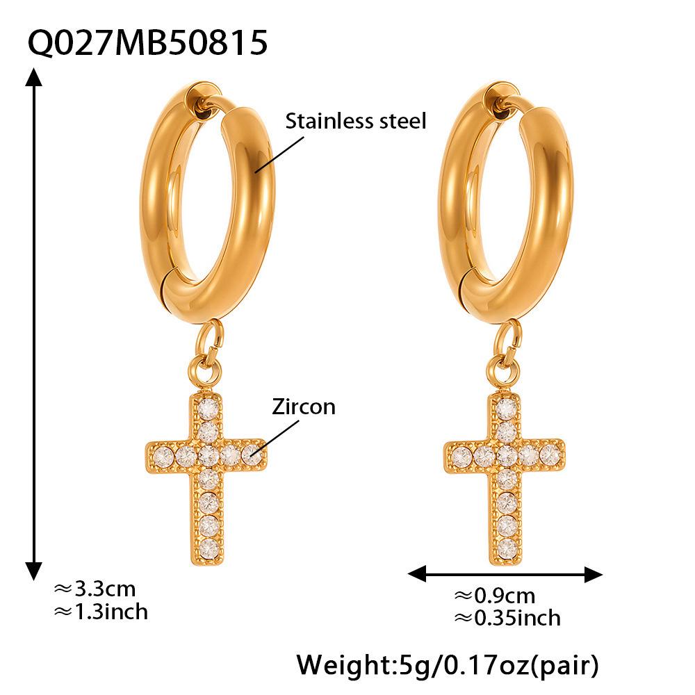 Серьги-крестики из нержавеющей стали с покрытием из 18-каратного золота и цирконами – Минималистичный роскошный стиль
