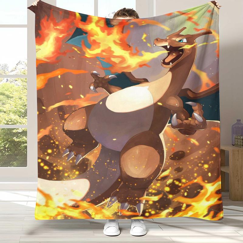 Charizard Charmander Pokemon Flannel Blanket,Ultra Soft Warm Plush Throw for Home Bedroom Bed Sofa Cover Office Camping Picnic