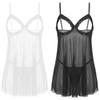 Womens Plus Size Sheer Mesh Babydoll Lace Trim Open Cup Nightwear with G String