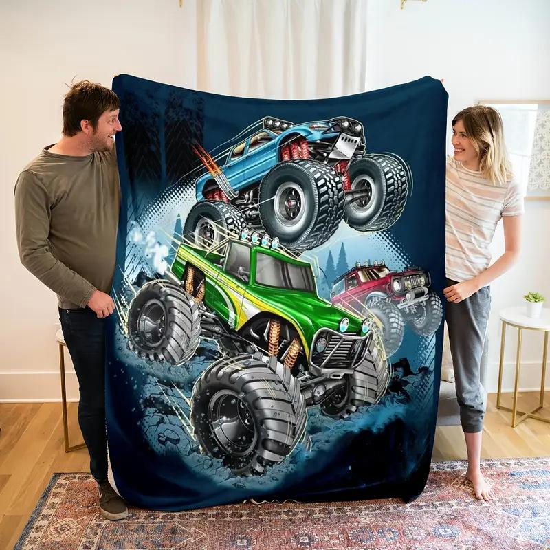 Cartoon Truck Flannel Blanket Bigfoot Car Digital Printed Blanket
