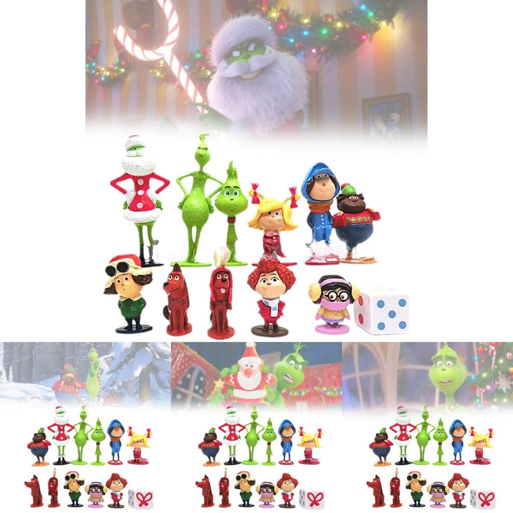 12 Очаровательных фигурок Гринча на рождественскую тематику, зеленые пушистые персонажи, коллекционный декор