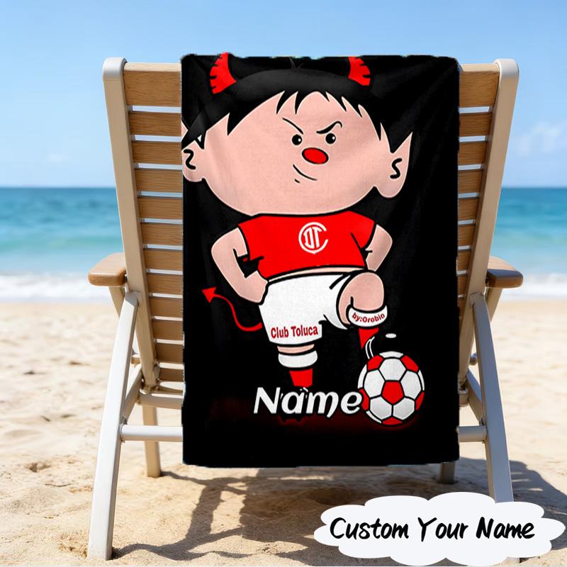 1PC Custom Name Beach Towel Necaxa Football Design Beach Towel, Suitable for Camping, Travel, Beach Accessories, Super Absorbent, Family Gift