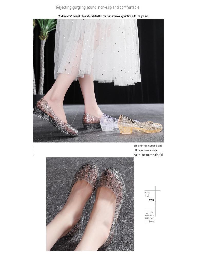 Женские летние хрустальные сандалии на танкетке - Универсальные, Нескользящие, Удобные, Без запаха, Мягкие туфли для улицы и работы