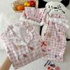 Cute Short-sleeved Pajamas Women's Summer Sweet Ruffle Leaf Loungewear Three-piece Set