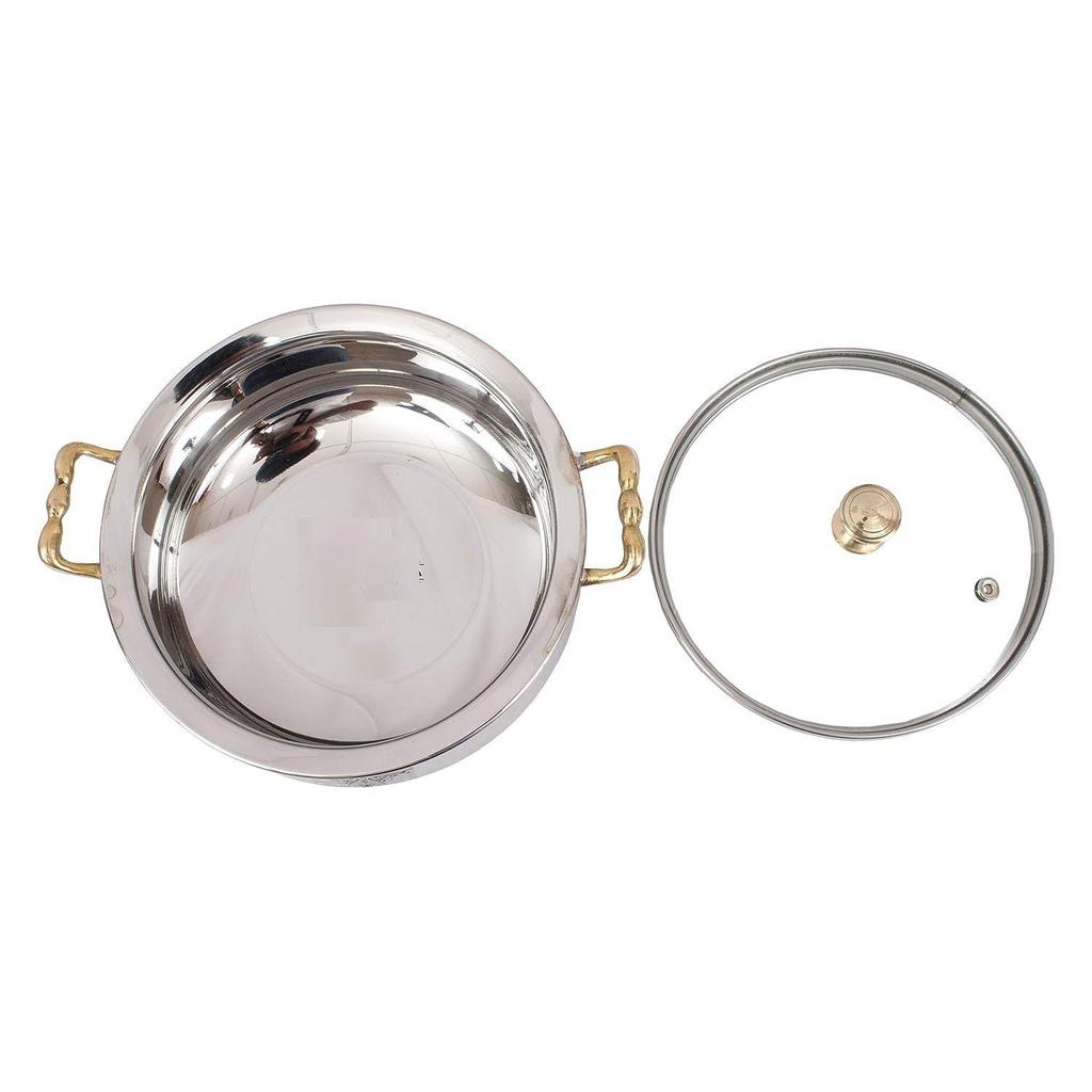 Stainless Steel Serving Casserole Handi Bowl with Glass Lid, Hammered Design - 500 Ml Volume, Enhance Your Dining Experience