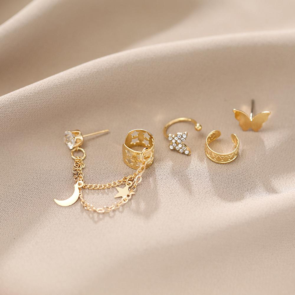 Женские одинаковые темпераментные серьги в стиле ретро, ​​цепочка-бабочка, серьги-клипсы с кисточками, асимметричные серьги со стразами