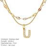 EMANCO Double Stainless Steel Round Snake Chain Necklace Light Luxury Zirconia Alphabet Pendant A-Z High-end Fashion Jewelry
