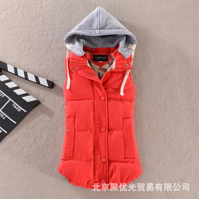 Casual hooded cotton vest women, removable sweater hat cotton vest, basic versatile women's clothing vest, one generation