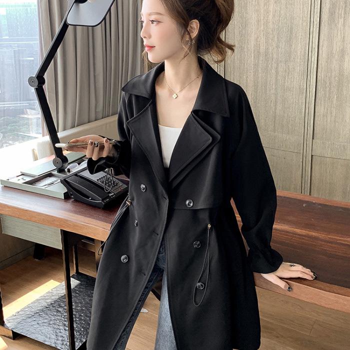 2025 Korean Style Women's Loose Mid-Length Windbreaker: Spring & Autumn Casual Suit Collar Jacket