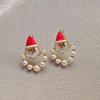 New Trendy Santa Claus Stud Earrings for Women Imitation Pearl Beads Hollow Round Small Earrings Christmas Day Ear Jewelry