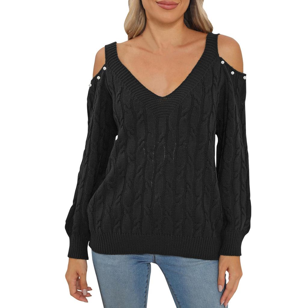 Women's Casual Fashion Comfortable Deep V Sexy Off-shoulder Loose Pullover Sweater Ladies Tops
