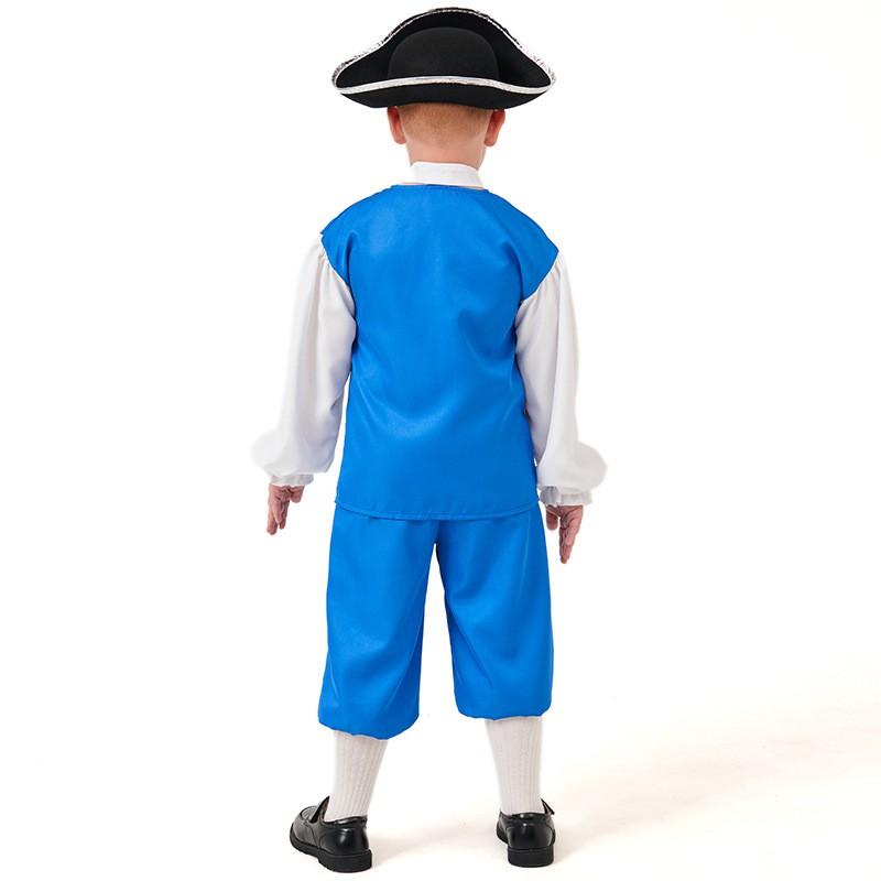 Boys Pirate Captain Costume Blue Sailor Outfit Medieval Explorer Themed Dress-Up Halloween Carnival Performance