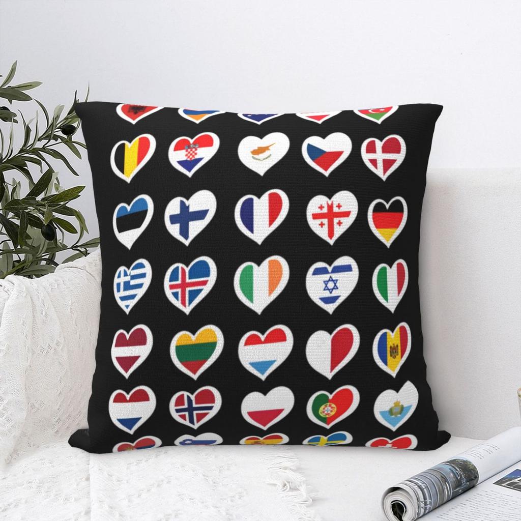 Eurovision Song Contest Flags Hearts Esc Ebu Eurofans Pillow Case Music Cushion Covers Decor Pillowcase For Car 45X45Cm